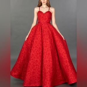 COPY - Red jacquard long formal evening prom pageant party quencenara ball gown